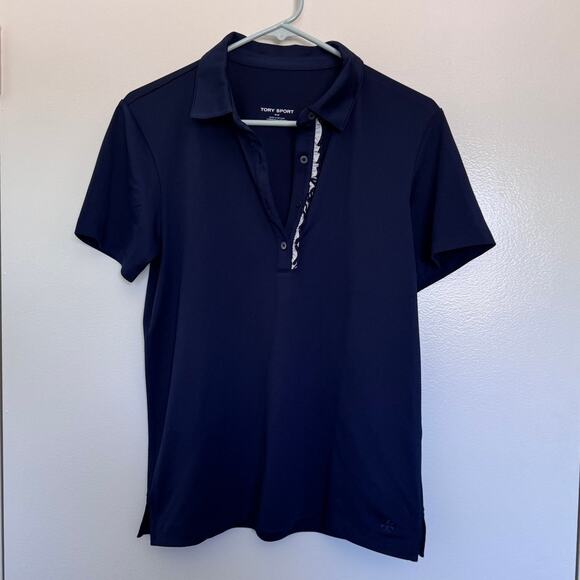 Tory Burch Tech Pique Short Sleeve Polo in Navy Size Medium - Picture 5 of 8